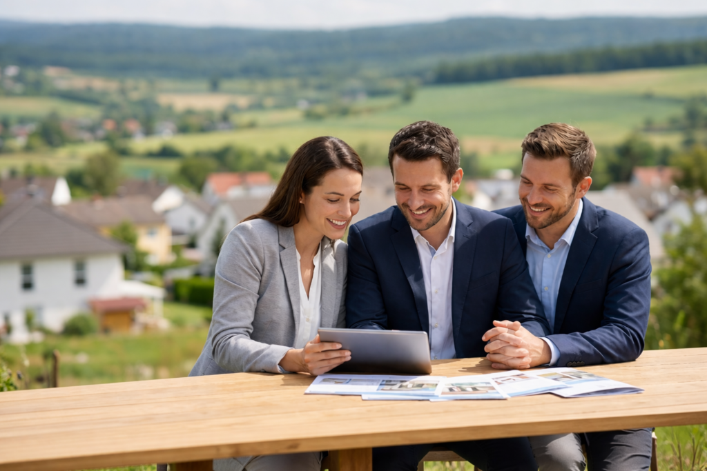 First-time homebuyers reviewing mortgage programs and down payment options on a tablet in Oregon